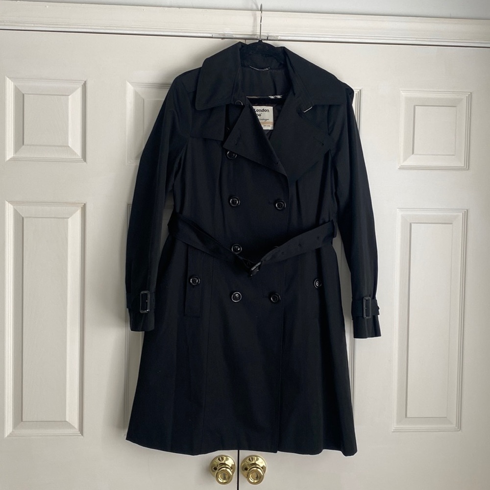 London Fog raincoat with hood and removable lining.